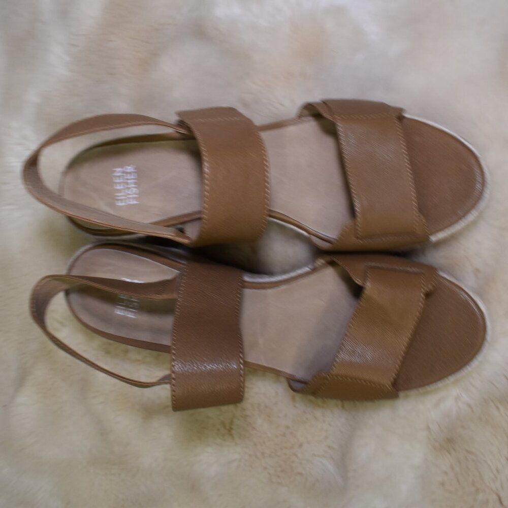 Eileen Fisher Winnie Espadrille Wedge Sandals 8.5 Brown Jute Platform - Picture 5 of 16